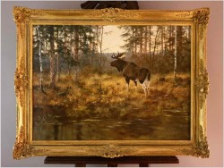 Kolekcjonerski rarytas! Łoś na przedpolu lasu - oryg. Georg Majewicz (1897-1965) 