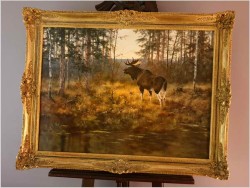 Kolekcjonerski rarytas! Łoś na przedpolu lasu - oryg. Georg Majewicz (1897-1965) 