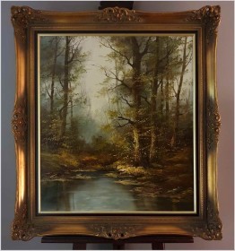 Piękne sygnowane stare malarstwo! Tajemniczy las - (Germany XXw.)