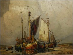 MALARSTWO AUKCYJNE ! KUTRY U BRZEGU - RUDOLF PRIEBE (1889 – 1964)