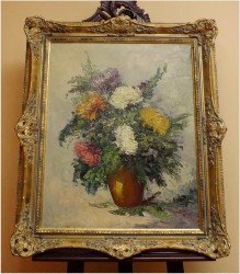 MALARSTWO WĘGIERSKIE, CHRYZANTEMY W WAZONIE - FERENC SZEKELY (1900-1988 Hungary)