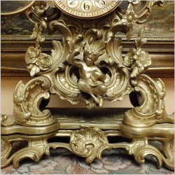 Medalowy zegar z Putto, brąz w stylu Ludwika XV / Rococo 1855r. (Zobacz film!)