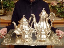 POLECAMY! DUŻA PAŁACOWA ZASTAWA POSREBRZANA - KAWA,HERBATA XIX.w