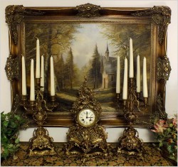 POLECAMY! MEDALOWY WSPANIAŁY DUŻY MOSIĘŻNY ZEGAR ROCOCO Z KANDELABRAMI - A.D. MOUGIN XIXw.