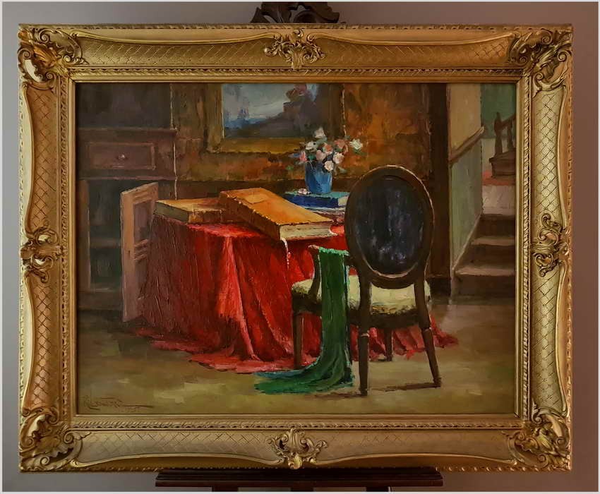 Wyjątkowa Pozycja! Wnętrze Biblioteki w Porannym Świetle - Richard Léon LEUTENEZ (1881-1963)