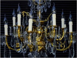 PAŁACOWY ŻYRANDOL MOSIĘŻNY Z KRYSZTAŁKAMI SWAROVSKIEGO - 12 PUNKTÓW OŚWIETLENIOWYCH (ANTYK!)