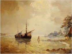 UNIKATOWY TEMAT! ŁODZIE ŻAGLOWE W ZATOCE -  Carol SPREE ur.1907r