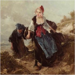 RARYTAS! HOLENDERSKIE KOBIETY NA WYDMACH MORSKICH - DICKMEIS GERHARD (Heinsberg 1918 – 1978 Jülich)