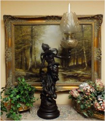 STARA DUŻA LAMPA NAFTOWA - AUGUSTE MOREAU  XIXw. / 86 CM.