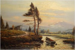 POLECAMY MALARSTWO PANORAMICZNE ! ZACHÓD SŁOŃCA - oryg CAROL SPREE 1907r.