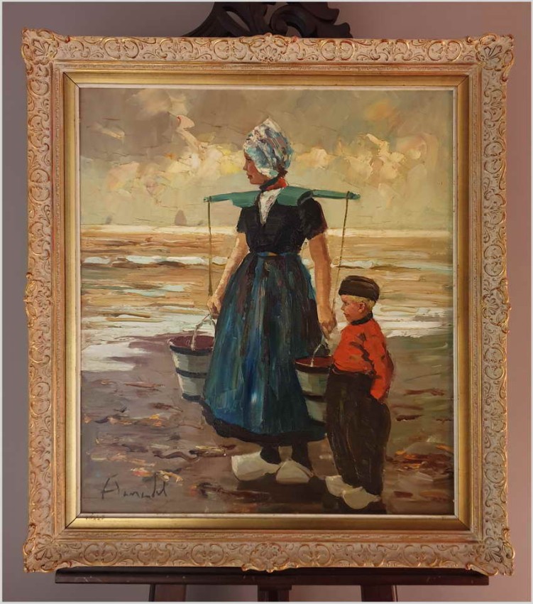 Technika szpachlowa! W oczekiwaniu nad brzegiem morza - Harry Haerendel (1896 - 1991)