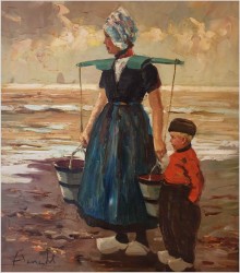 Technika szpachlowa! W oczekiwaniu nad brzegiem morza - Harry Haerendel (1896 - 1991)