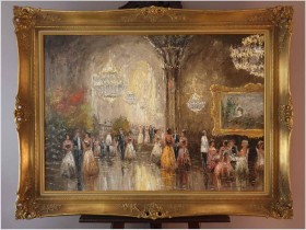 Pozycja Godna Uwagi !!! Scena Rodzajowa w Sali Balowej - Oryg. Christian Stemmeler *1928 (Rozmiar XXL!)