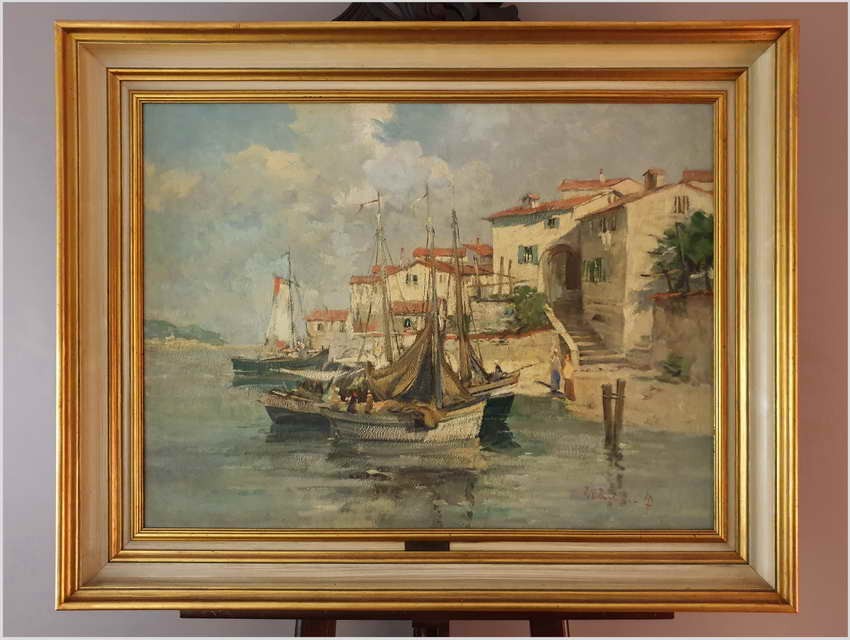 Śródziemnomorskie miasteczko z łodziami - Wilhelm Thelen (1917-1985)