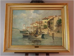 Śródziemnomorskie miasteczko z łodziami - Wilhelm Thelen (1917-1985)