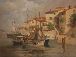 Śródziemnomorskie miasteczko z łodziami - Wilhelm Thelen (1917-1985)