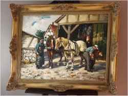 Rarytas! U kowala, malarstwo rodzajowe - Harry Haerendel (1896 - 1991)