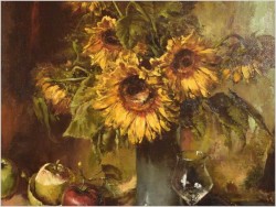Unikat! Martwa natura, słoneczniki - Dickmeis Gerhard (1918 - 1978) 