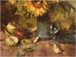 Unikat! Martwa natura, słoneczniki - Dickmeis Gerhard (1918 - 1978) 