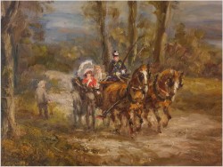 Piękny impresjonizm! Przejażdżka dorożką w parku - Wladimir Grechow (*1917 In Moscow)