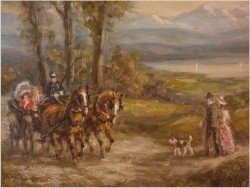 Piękny impresjonizm! Przejażdżka dorożką w parku - Wladimir Grechow (*1917 In Moscow)