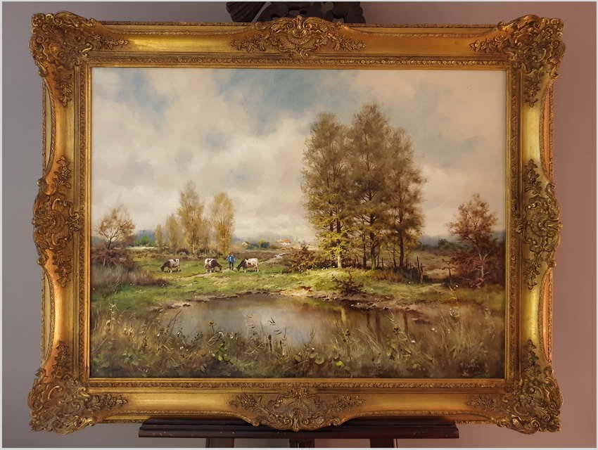 Dużych rozmiarów pejzaż z krowami - Fritz Mühlen (German, 1906-1981)