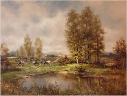 Dużych rozmiarów pejzaż z krowami - Fritz Mühlen (German, 1906-1981)