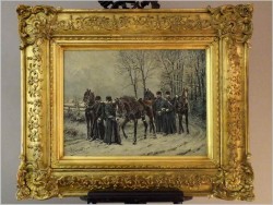 Batalistyka! Piękny zimowy obraz z wojskiem - Lucien pierre Sergent (1849-1904)