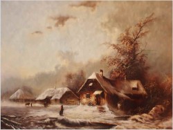 Duży zimowy wiejski krajobraz - Schultheis G. (1945-1996)