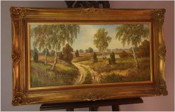 Panoramiczny stary obraz! Wrzosowe pola - Willi Hahn (1918-2003)