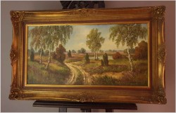 Panoramiczny stary obraz! Wrzosowe pola - Willi Hahn (1918-2003)