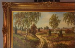 Panoramiczny stary obraz! Wrzosowe pola - Willi Hahn (1918-2003)