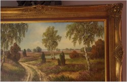 Panoramiczny stary obraz! Wrzosowe pola - Willi Hahn (1918-2003)