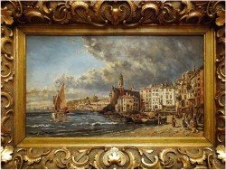 POLECAMY!  WIDOK NORMANDII, PIĘKNY RAJOBRAZ MARYNISTYCZNY - Paul Jean CLAYS (1819-1900), Belgium