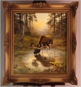 Kolekcjonerski rarytas! Łoś na mokradłach - oryg. Georg Majewicz (1897-1965) 