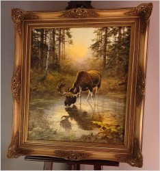 Kolekcjonerski rarytas! Łoś na mokradłach - oryg. Georg Majewicz (1897-1965) 