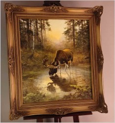 Kolekcjonerski rarytas! Łoś na mokradłach - oryg. Georg Majewicz (1897-1965) 