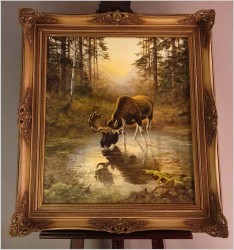 Kolekcjonerski rarytas! Łoś na mokradłach - oryg. Georg Majewicz (1897-1965) 