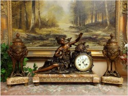 POLECAMY! FRANCUSKI ZEGAR KOMINKOWY Z WAZAMI ~  L&F MOREAU XIXw.