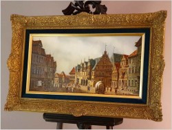 Mistrzowskie malarstwo! Widok na niemieckie przedmieście miasta, Celle - Klaus Rochel (*1936)