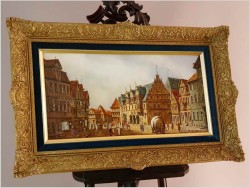 Mistrzowskie malarstwo! Widok na niemieckie przedmieście miasta, Celle - Klaus Rochel (*1936)