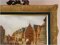 Mistrzowskie malarstwo! Widok na niemieckie przedmieście miasta, Celle - Klaus Rochel (*1936)