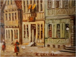 Mistrzowskie malarstwo! Widok na niemieckie przedmieście miasta, Celle - Klaus Rochel (*1936)