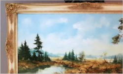 Panoramiczny obraz! Bażanty Przy Rozlewisku - (Riedrich, Niemcy XXw.)