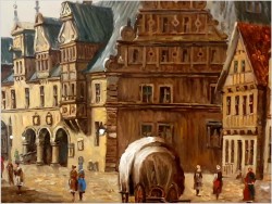 Mistrzowskie malarstwo! Widok na niemieckie przedmieście miasta, Celle - Klaus Rochel (*1936)