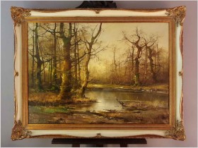 Duży stary obraz olejny! Tajemniczy las - Guido GNOCCHI *1917