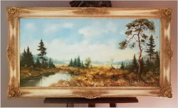 Panoramiczny obraz! Bażanty Przy Rozlewisku - (Riedrich, Niemcy XXw.)