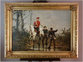 Stary obraz - Zwiadowcy! Soldaten mit pickelhaube - Carl Becker XIXw.