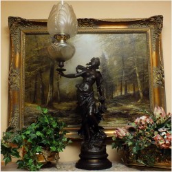 STARA DUŻA LAMPA NAFTOWA - AUGUSTE MOREAU  XIXw. / 86 CM.