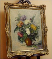 MALARSTWO WĘGIERSKIE, CHRYZANTEMY W WAZONIE - FERENC SZEKELY (1900-1988 Hungary)